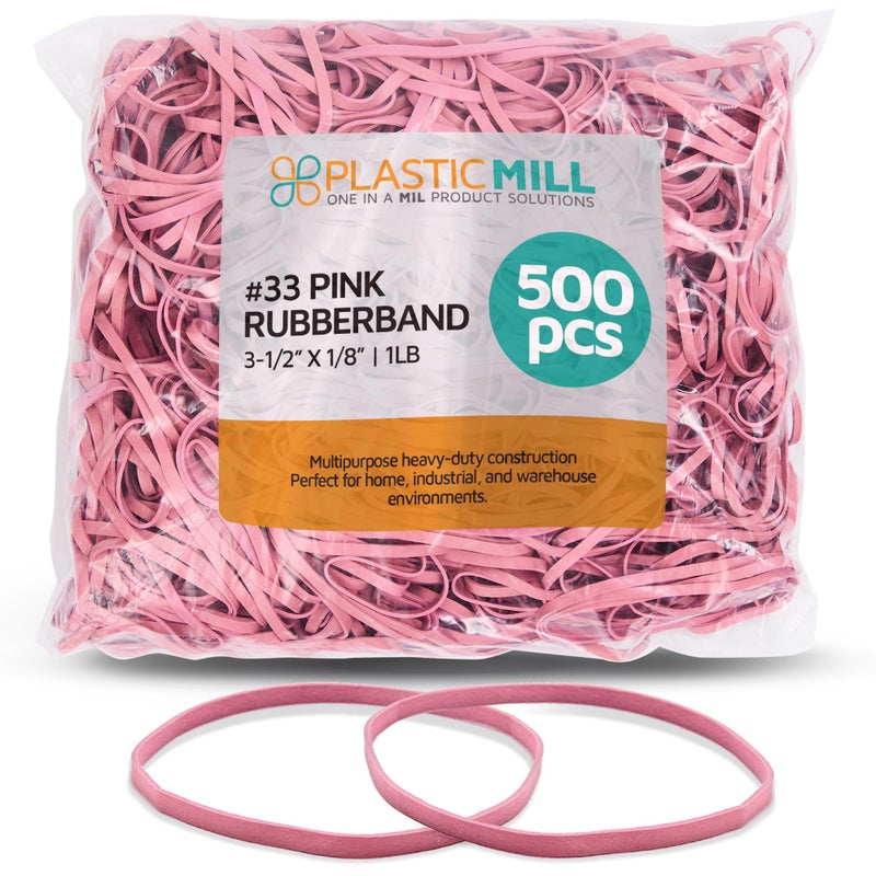 PlasticMill Rubber Bands - #33 Size - Pink Rubberbands - 1LB/500 Count - Image 1